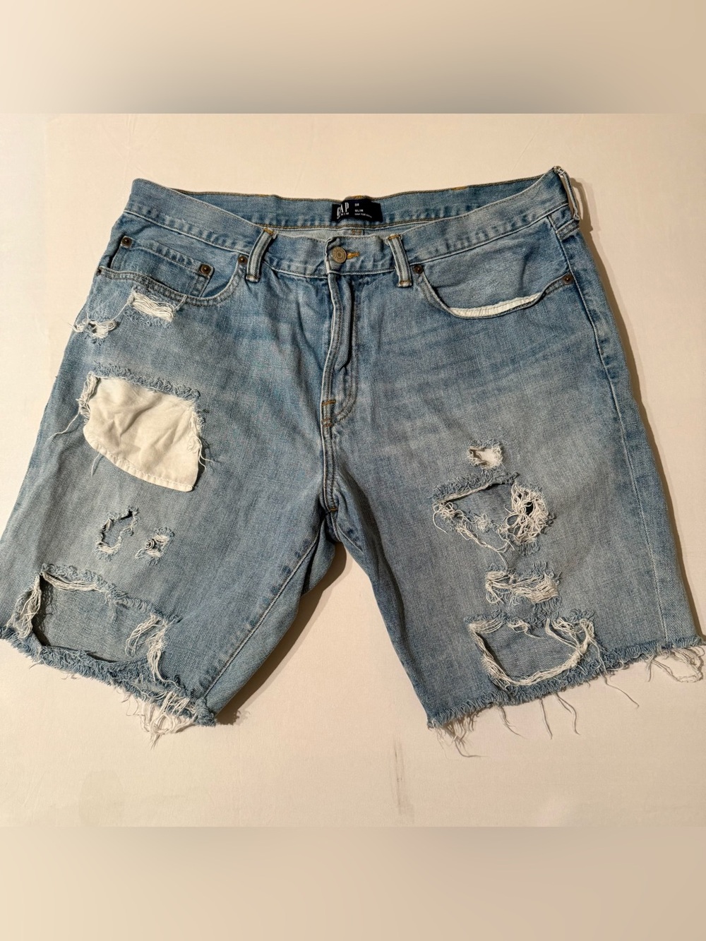 Gap Jean Shorts Jorts Ripped Distressed Mens Size 38 Waist Slim Cut Y2K